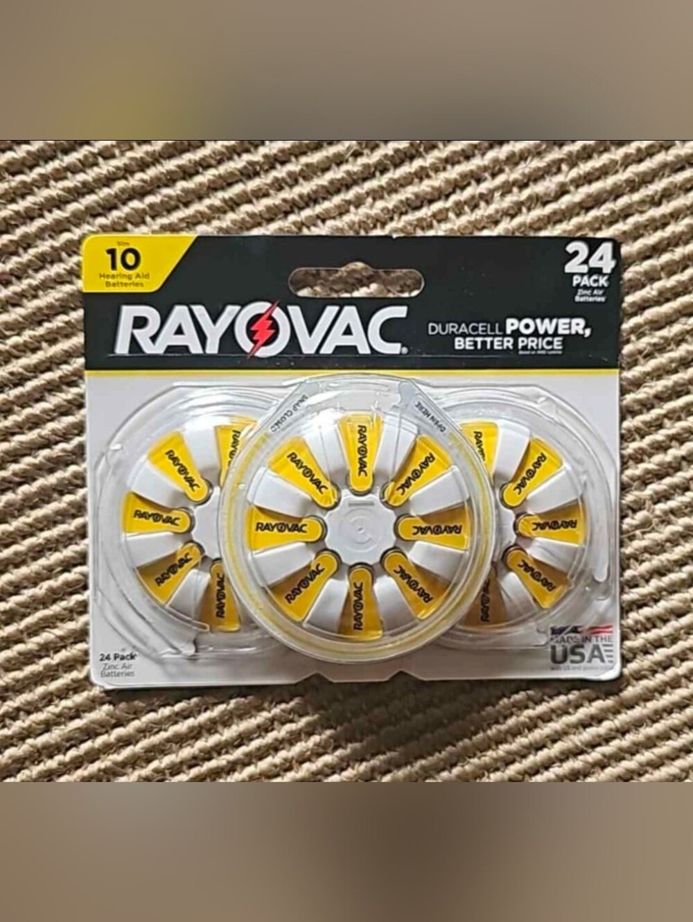 NEW! Never opened - 24-pack of Rayovac size 10 hearing aid batteries